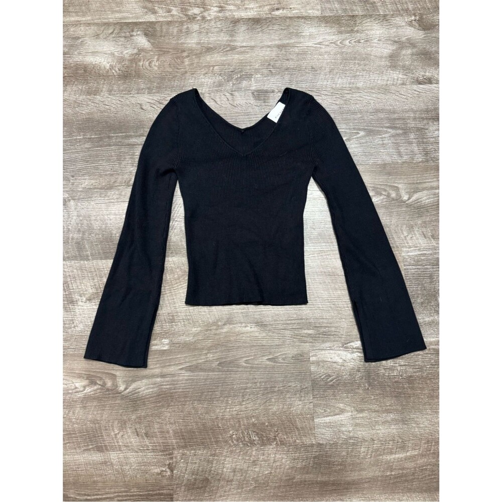 Pink Rose Black Ribbed Long Sleeve Shirt Size Medium